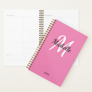 Cute Girly Pink Monogrammed Name + Initial Planner