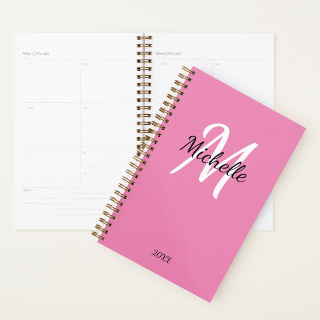 Cute Girly Pink Monogrammed Name + Initial Planner (Display)