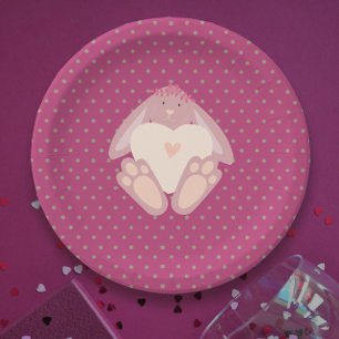Cute Girly Pink Pastel Baby Bunny 1st Bday Party Paper Plate