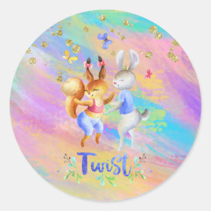 Cute Girly Pink Purple Blue Forest Animals Party Classic Round Sticker