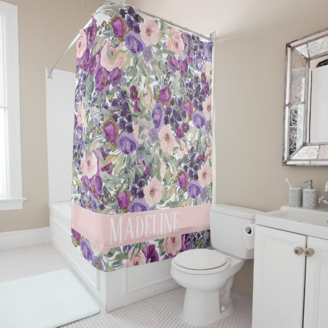 Cute Girly Pink Purple Flowers Your Name (In Situ)