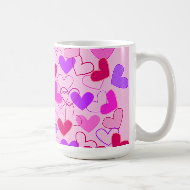 Cute Girly Pink Purple & Red Hearts Pattern Coffee Mug (Right)