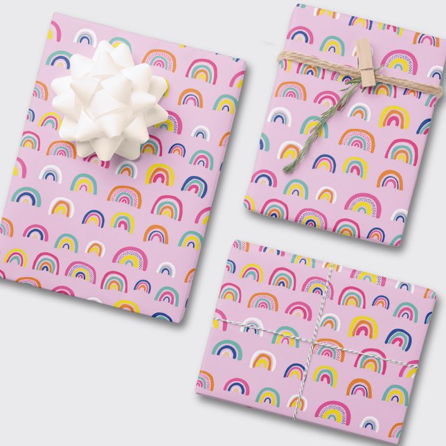 Cute Girly Pink Rainbow Pattern Wrapping Paper Sheet (Creator Uploaded)