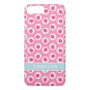 Cute girly pink raspberry patterns monogram iPhone 8 plus/7 plus case