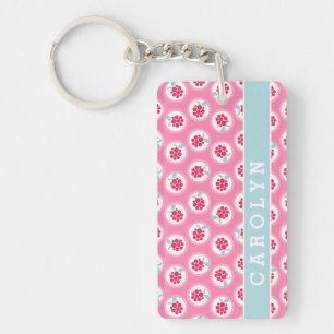 Cute girly pink raspberry patterns monogram keychain