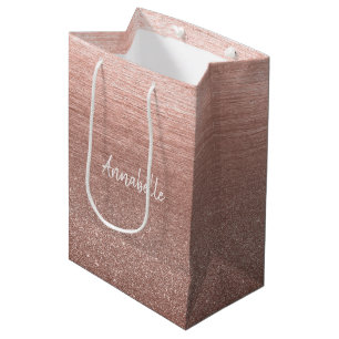 Cute Girly Pink Rose Gold Glitter Sparkle Brushed Medium Gift Bag