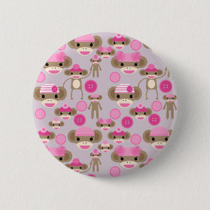 Cute Girly Pink Sock Monkey Girl Pattern Collage 2 Inch Round Button