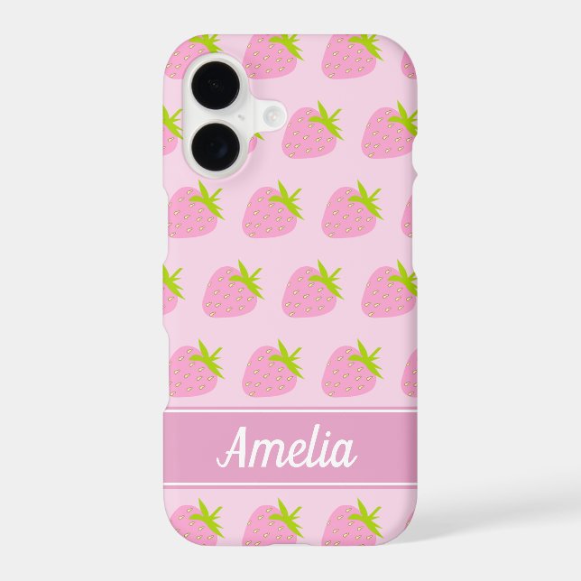 Cute Girly Pink Strawberry Pattern Personalised (Verso)