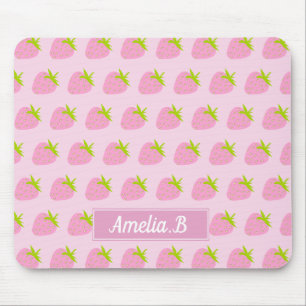 Cute Girly Pink Strawberry Pattern Personalised Mouse Pad