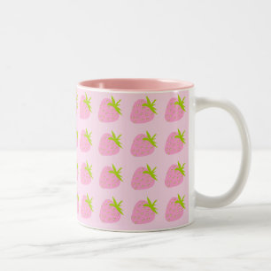 Cute Girly Pink Strawberry Pattern Two-Tone Coffee Mug