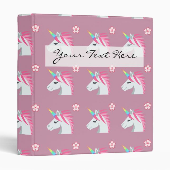 Cute Girly Pink Unicorn Flower Emoji Pattern Binder (Front/Spine)