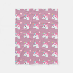 Cute Girly Pink Unicorn Flower Emoji Pattern Fleece Blanket