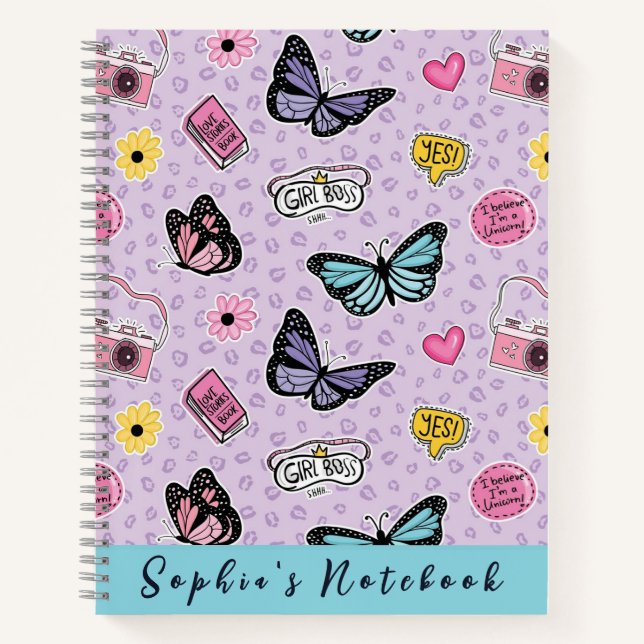 Cute Girly Pink Watercolor Butterflies Pattern Notebook (Front)