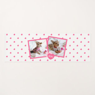 Cute Girly Pink & White Dotted Hearts With Photos Yoga Mat