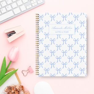 Cute Girly Pretty Blue Coquette Bows Monogram Notebook