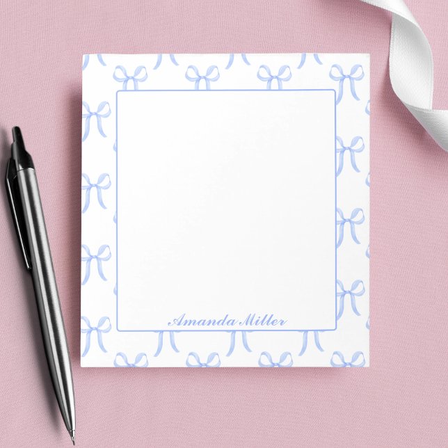 Cute Girly Pretty Blue Coquette Bows Monogram Notepad (Creator Uploaded)
