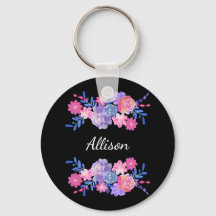 Cute Girly Pretty Floral Custom Monogram Key chain