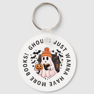 Cute Girly Pumpkin Ghost Book Lovers  Key Keychain