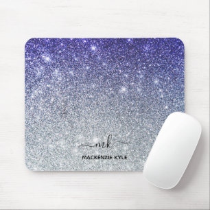 Cute Girly Purple and silver Ombre Glitter Mouse Pad