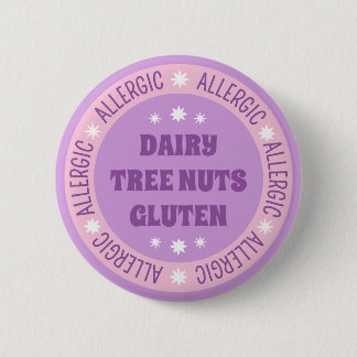 Cute Girly Purple Emergency Contact Food Allergy 2 Inch Round Button