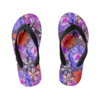 Cute & Girly Purple Floral Pattern Trendy Colourfu Kid's Flip Flops