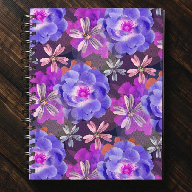 Cute & Girly Purple Floral Pattern Trendy Colourfu Notebook (Creator Uploaded)