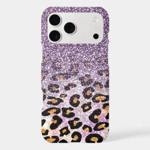 Cute Girly Purple & Gold Glitter Leopard Print