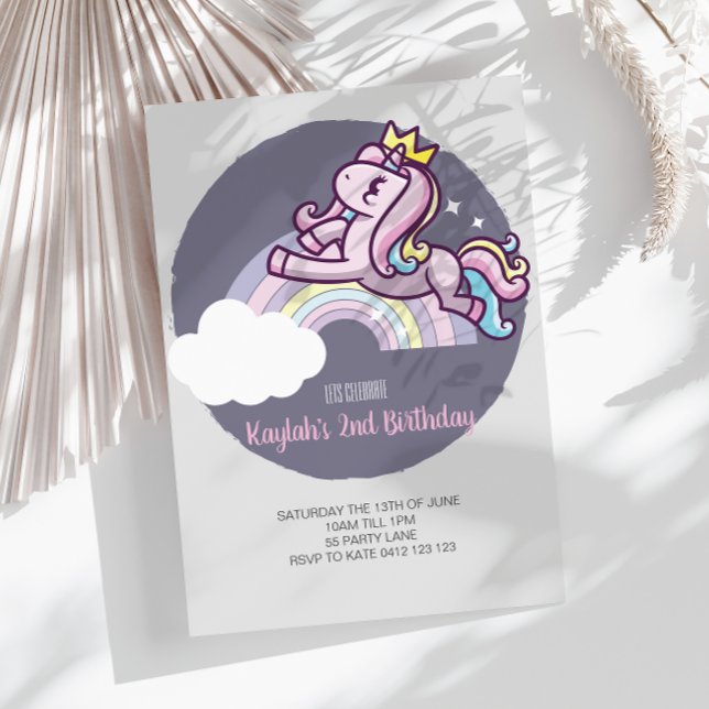 Cute Girly Purple Magique Unicorn Invitation (Créateur téléchargé)