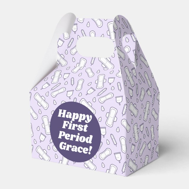 Cute Girly Purple Tampon Pattern First Period Favor Box (Front Side)