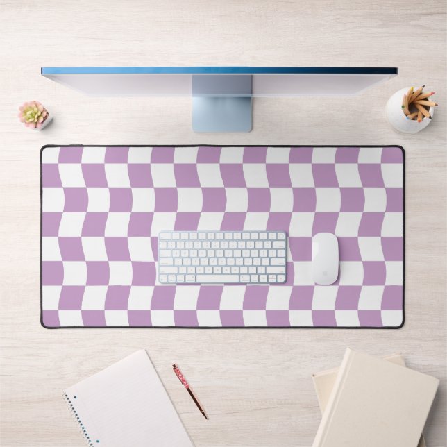 Cute Girly Purple White Wavy Chequered Pattern Desk Mat (Office 1)