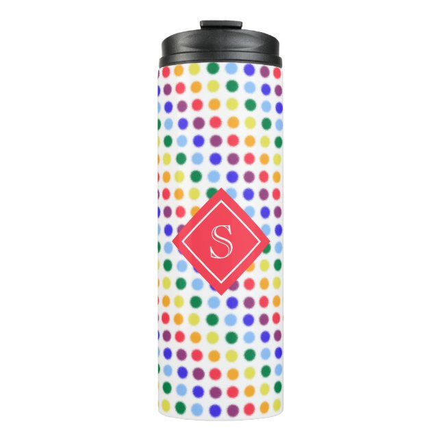 Cute Girly Rainbow Polka Dots Personalized Thermal Tumbler (Front)