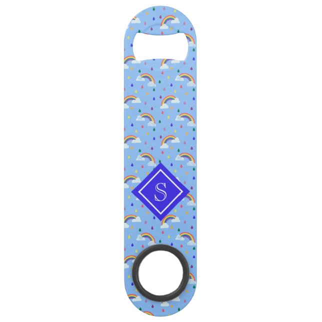 Cute Girly Rainbow Sky Personalized Bar Key (Front)