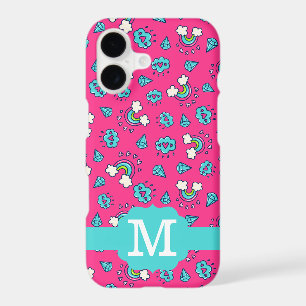 Cute Girly Rainbows Hearts & Gems Pattern Monogram