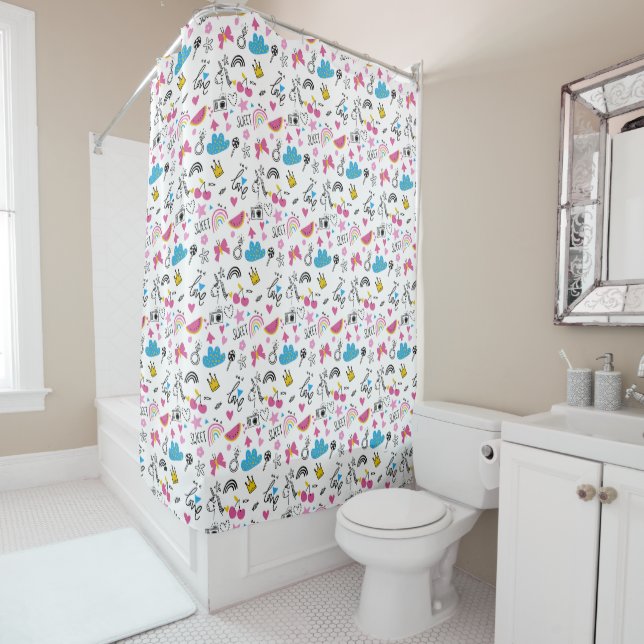 Cute Girly Rainbows Hearts Pink Whimsical Pattern  (In Situ)
