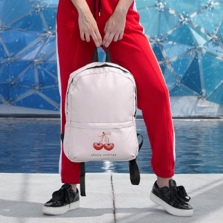 Cute Girly Red & Blush Pink Cherry Heart Bow  Printed Backpack