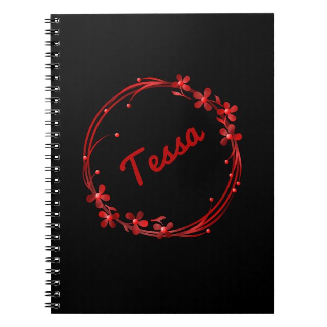 Cute girly red floral monogram personalized name notebook (Front)