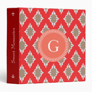 Cute girly red ikat tribal pattern monogram binder