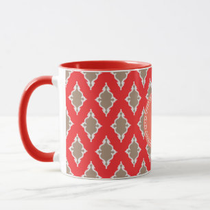 Cute girly red ikat tribal pattern monogram mug