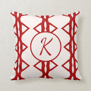 Cute Girly Red Monogrammed Initial Throw Pillow