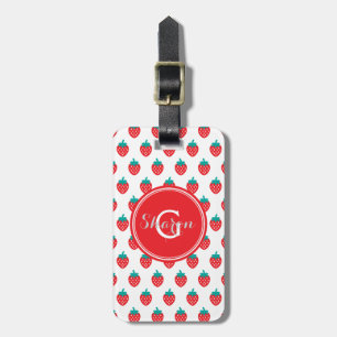 Cute girly red white strawberry patterns monogram luggage tag
