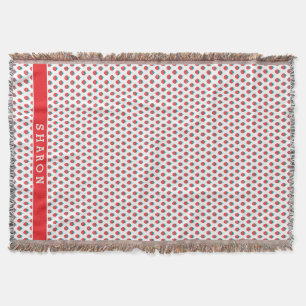 Cute girly red white strawberry patterns monogram throw blanket
