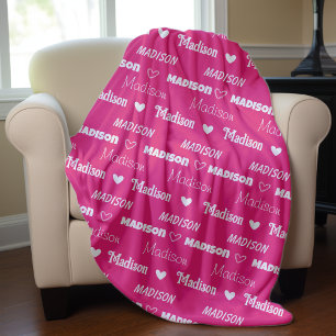 Cute girly repeating name personalized fleece blanket