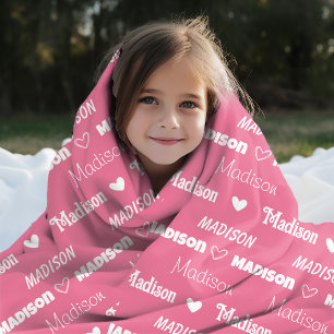 Cute girly repeating name personalized rose pink fleece blanket