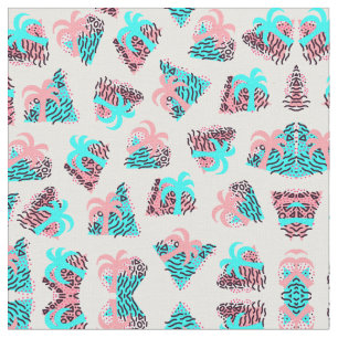 Cute Girly Retro 90s Palm Tree Doodles Pattern Fabric