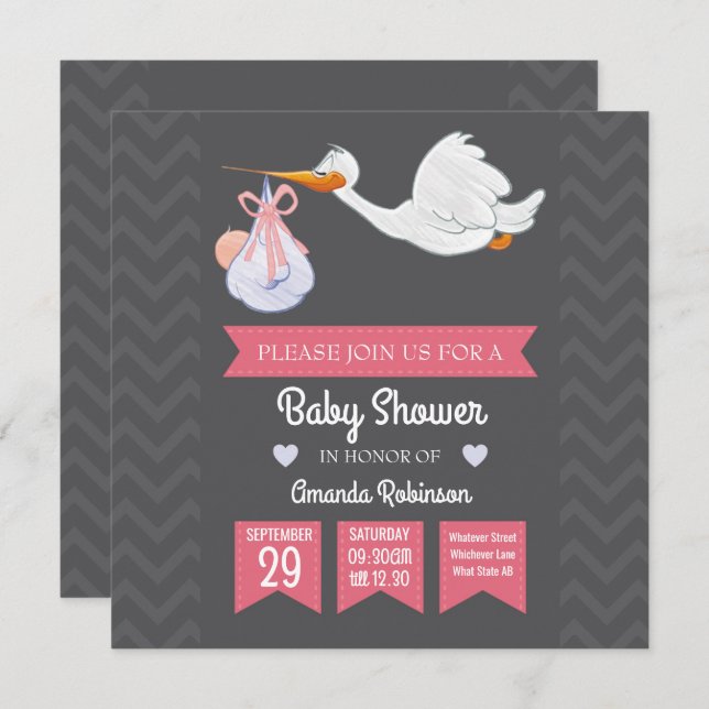 Cute Girly Retro Baby Girl Shower personalized Invitation (Front/Back)