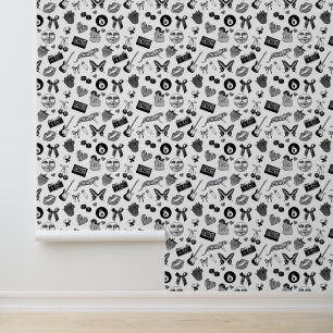 Cute Girly Retro Black White Aesthetic Pattern Wallpaper