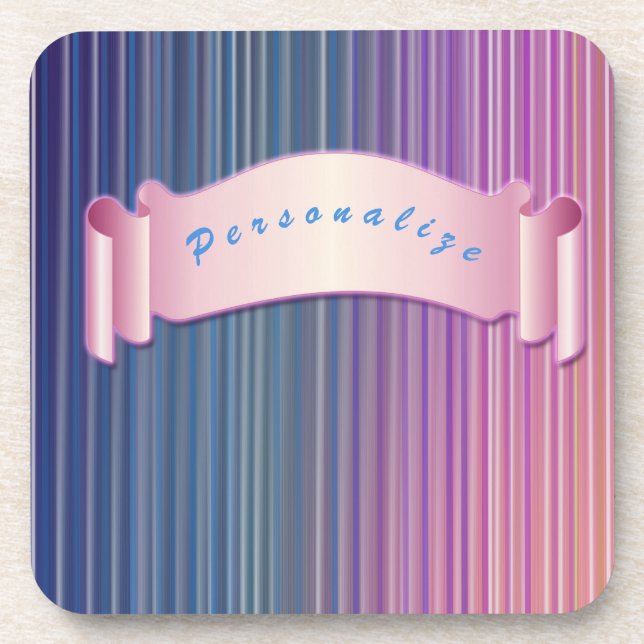 Cute Girly Ribbon Pink Blue Purple Personalized Coaster (Front)