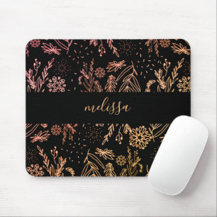 Cute Girly Rose Gold Floral signature Mouse Pad
