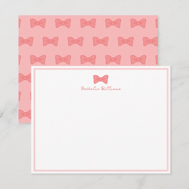 Cute Girly Rose Pink Ribbon Border Card (Front/Back)