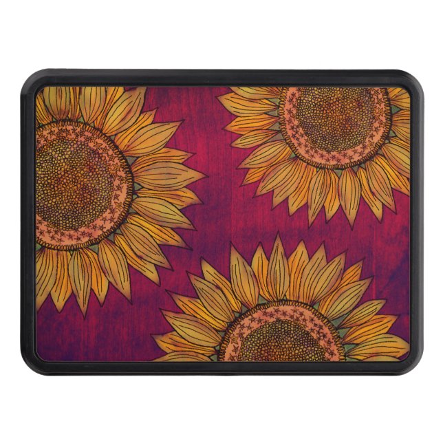   Cute Girly Rustic Boho Burgundy Purple Sunflower Trailer Hitch Cover (Front)